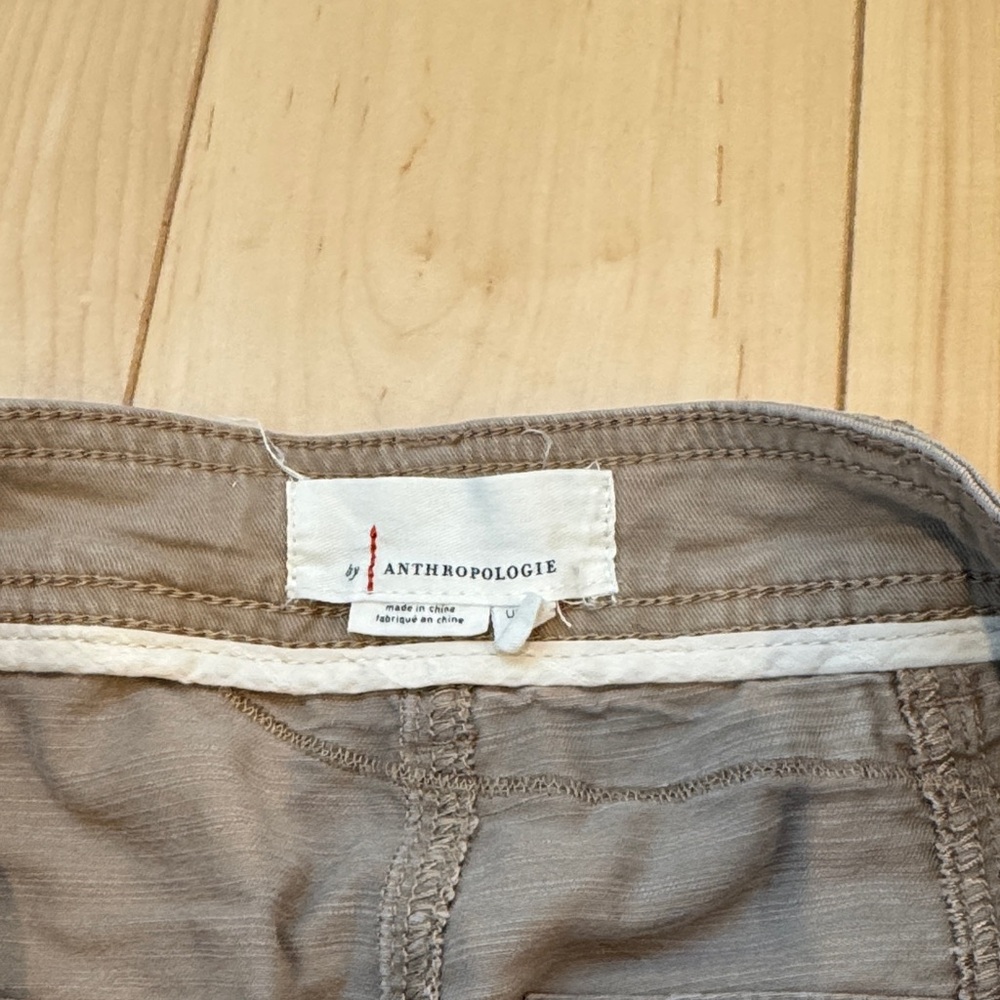 Anthropologie Taupe Cargo Pants with Camo & Purple Embroidery - Picture 2 of 5